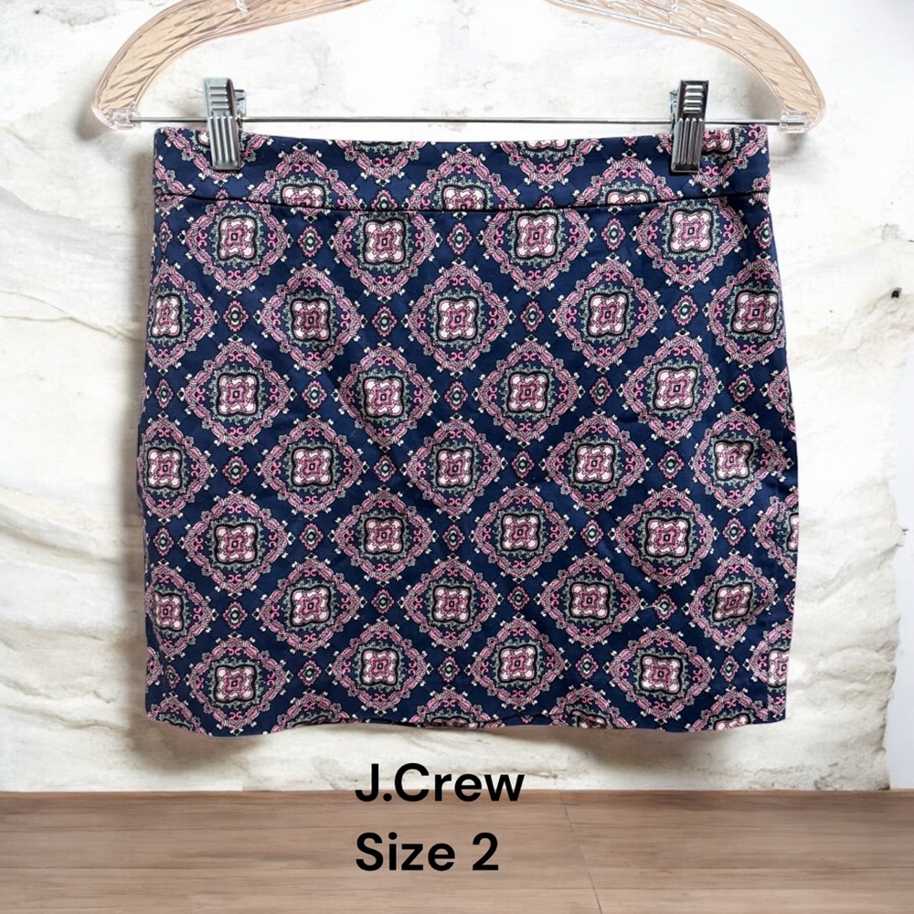 J. Crew Geometric Navy and Pink Mini Skirt